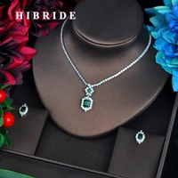 hibride newly green color jewelry sets luxury sparkling cubic zircon wedding earrings necklace jewelry sets heavy dinner n 577