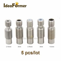 5pcs stainless steel v6 throat bowden ptfe tube long thread for 1 75mm3 0mm filament and full metal part bore 4 1mm