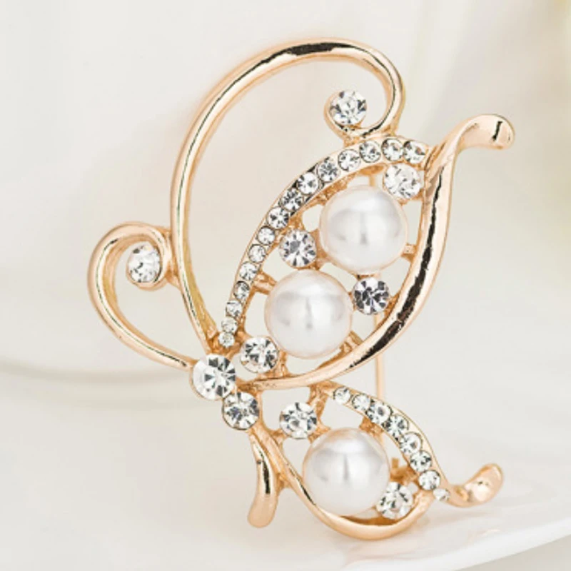 Новые женские Броши Стразы с цветами и бабочками искусственным жемчугом модные
