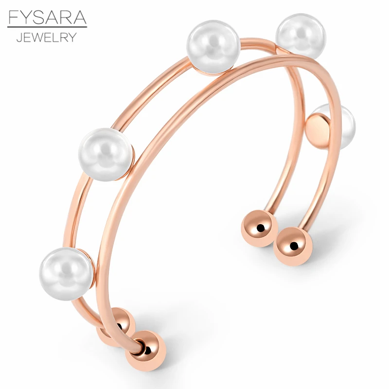 Женский браслет FYSARA из нержавеющей стали с искусственным жемчугом свадебный