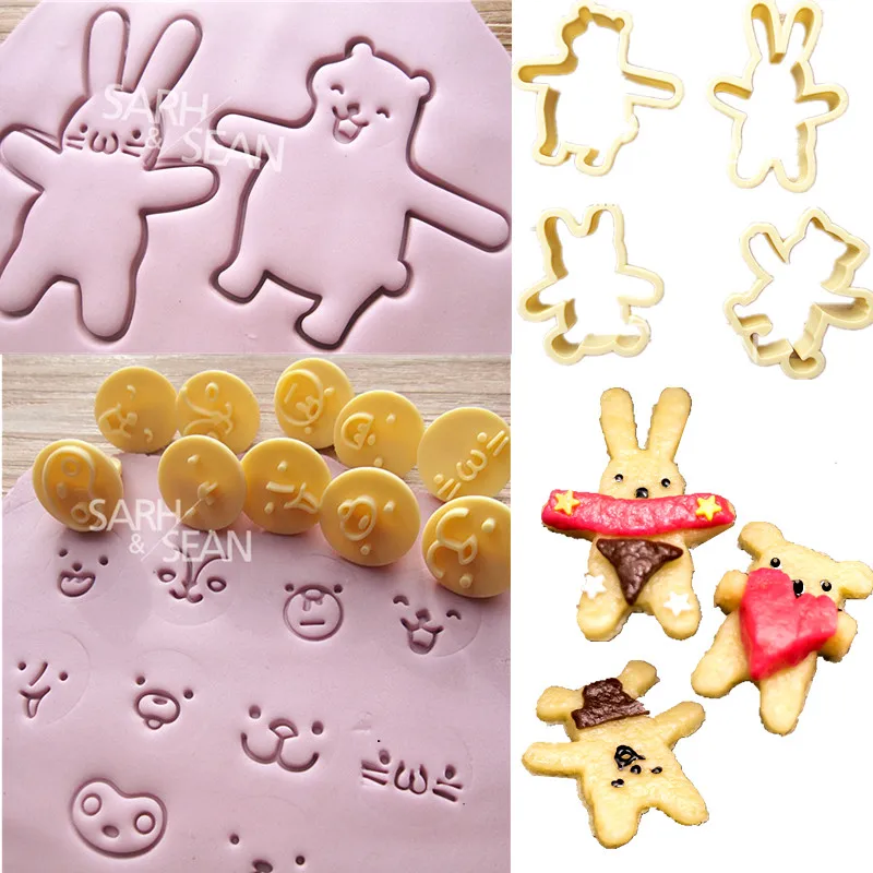 SLH269 кролик медведь лицо выражение помадка резинка паста печенье резак украшения