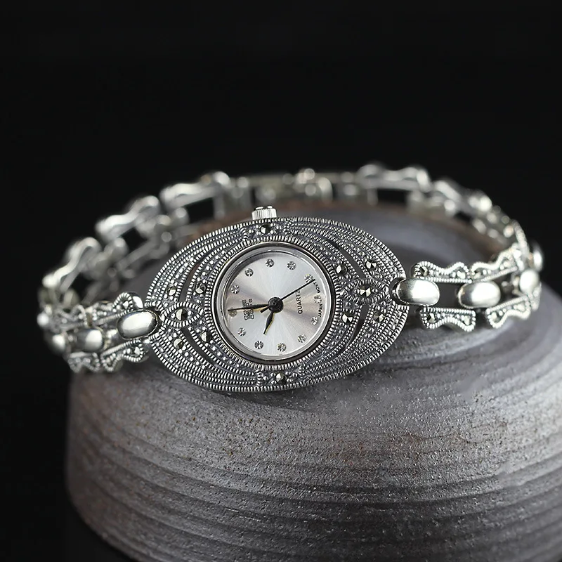

Hot Sale Women Silver Bracelet Watch S925 Real Silver Bracelet Watch Real Pure Silver Charms Bracelet Watches Real Silver Bangle