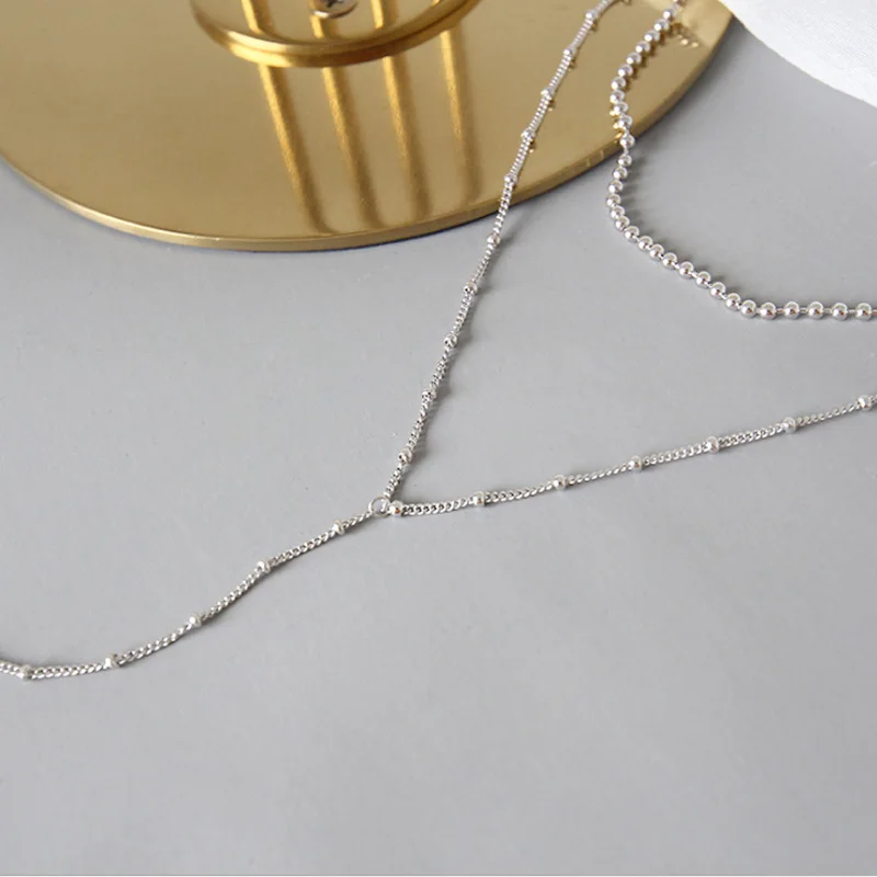 Серебро S925 пробы простые бусы цепочка длинная ювелирное изделие женские