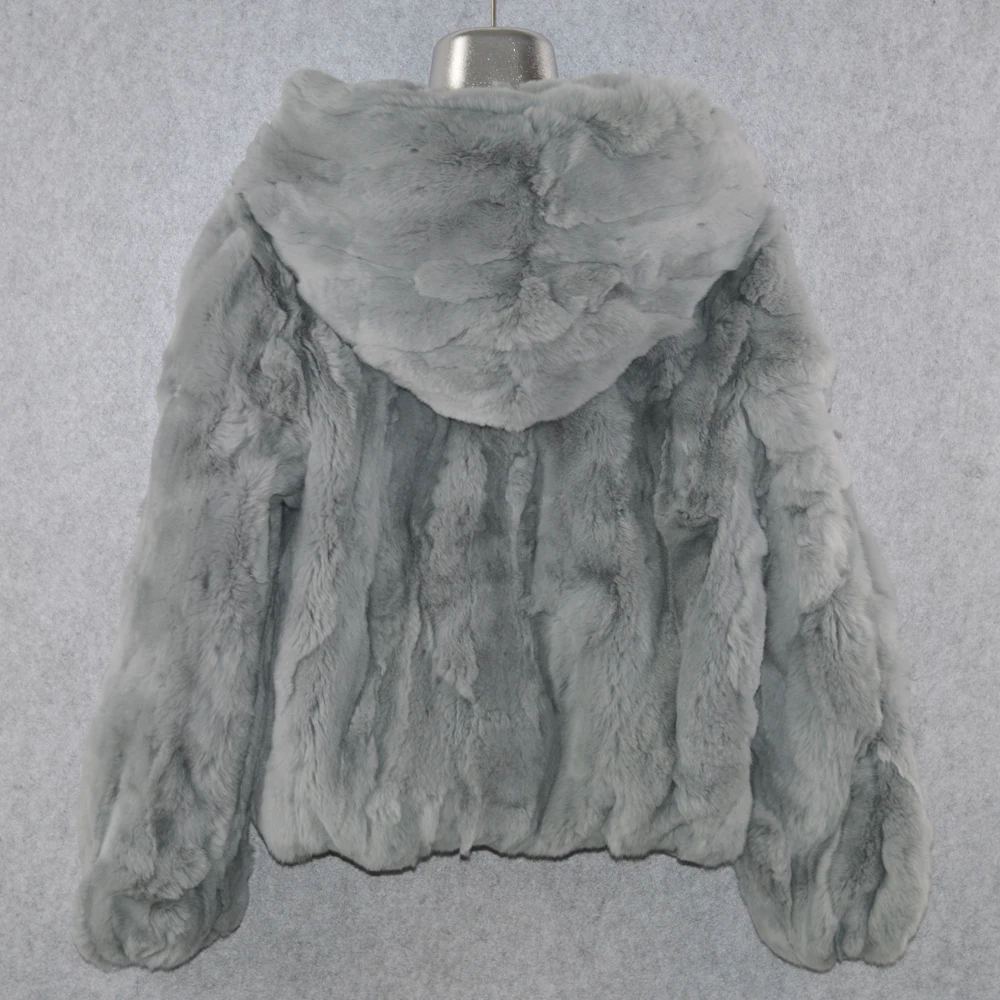 2020 зимняя женская куртка с капюшоном Настоящий мех кролика пальто мехом рекс для