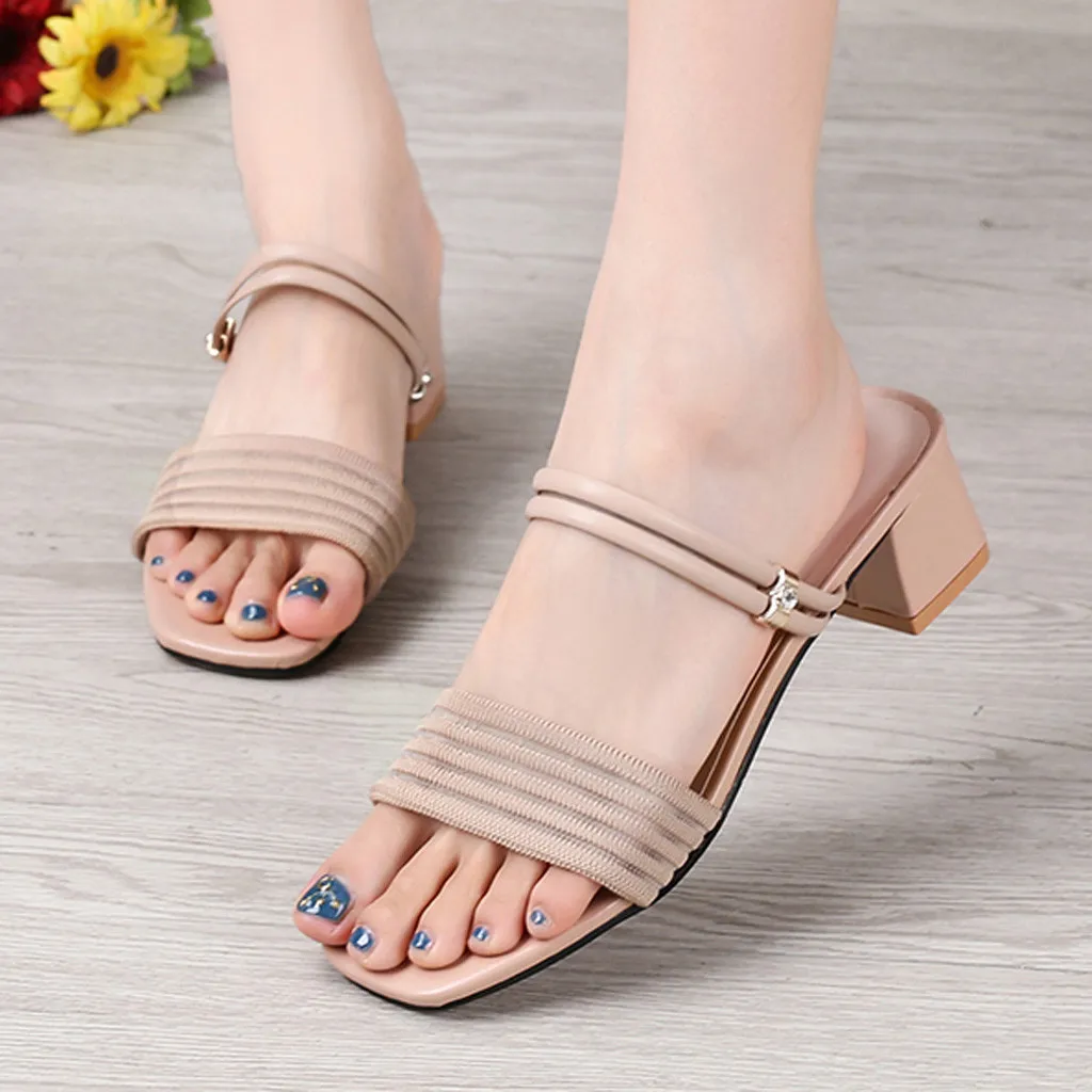 Женские сандалии на толстом квадратном каблуке тонкие туфли без застежки в