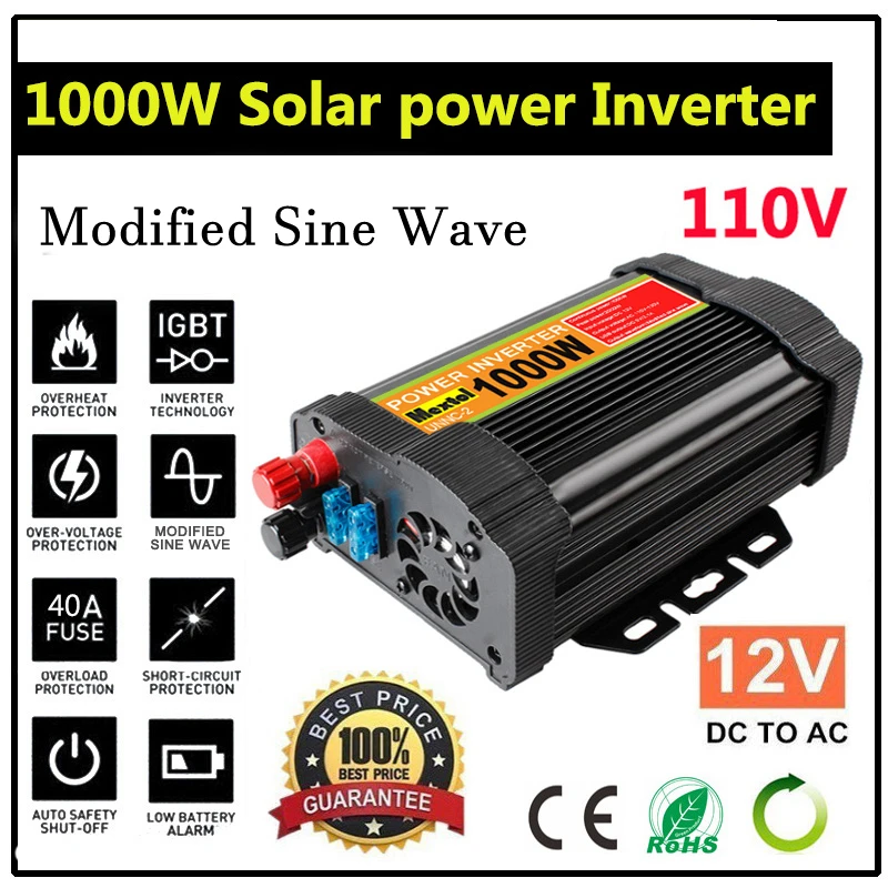 Инвертор 12V 110V 2000W пики Авто модифицированная Синусоидальная волна 1000W