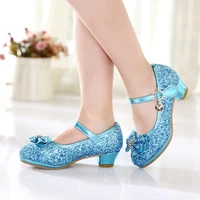 2021 spring children leather party shoes high heels girls wedding sandals kids casual wild new bowknot princess single shoes