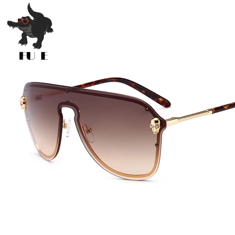 FU E, модные розовые солнцезащитные очки для женщин, большая оправа, Череп, солнцезащитные очки для мужчин, цельное покрытие, зеркальная форма, солнцезащитные очки, 2238