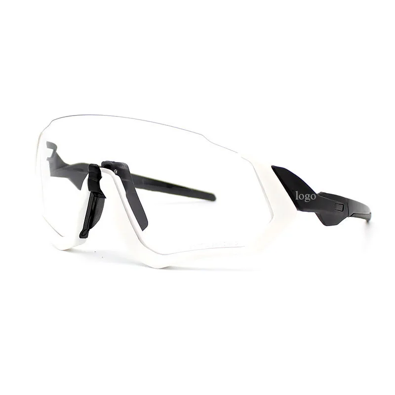 O white black Profession Photochromic Cycling Flight Sunglasses Sports Cycling Mountain Bike Cycling Goggles Cycling Sunglasses UV400 Eyewear - Цвет: O white black