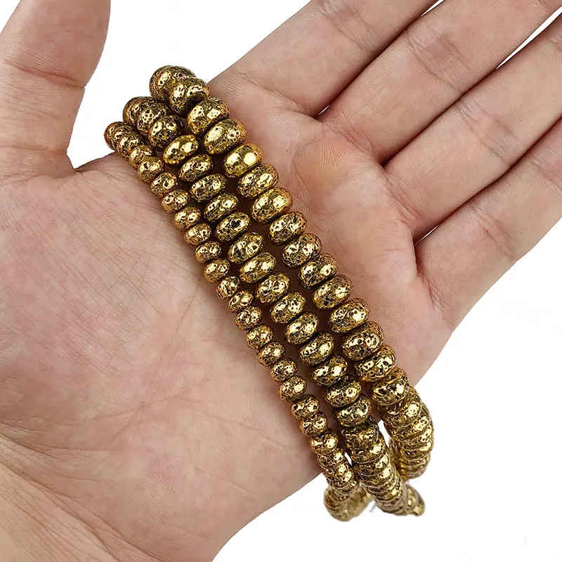 Old Gold Plated JHNBY, серебро, розовое золото, бронза, черный вулканической лавы 6/8/10 мм Натуральный камень плоские круглые гематитовые бусины для изготовления ювелирных изделий Изготовление браслетов своими руками - Цвет: Old Gold Plated