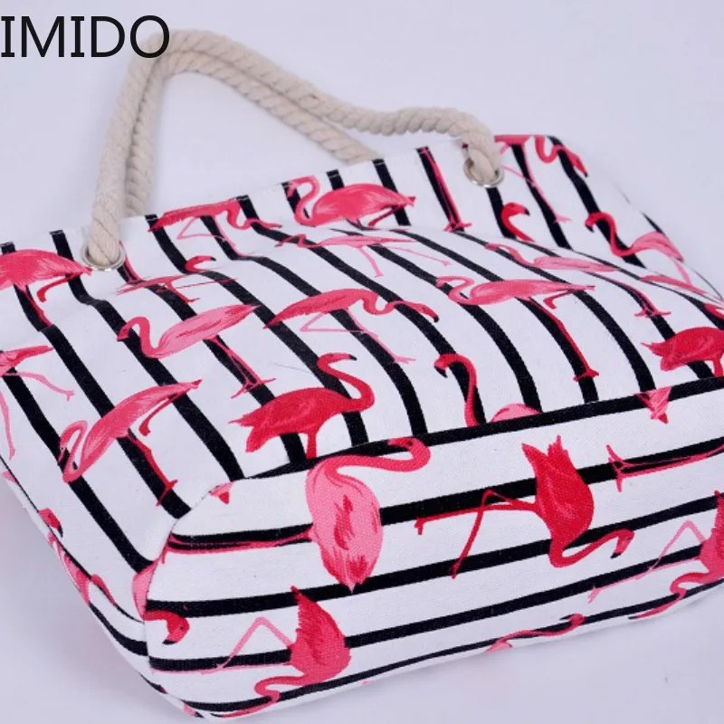 IMIDO Фламинго полосатая печать Холщовая Сумка на плечо женская повседневная