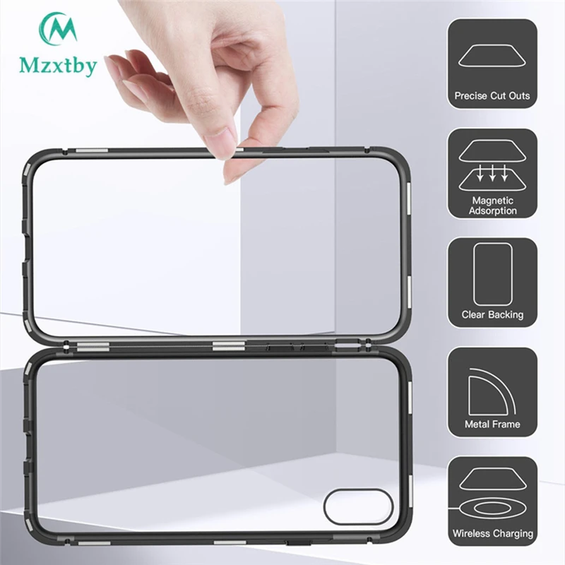 Magnetic Metal Bumper Cover Case Tempered Glass case for iPhone XR XS MAX X 8 7 6 Plus Iwatch 38 40 42 44 Magnet | Мобильные