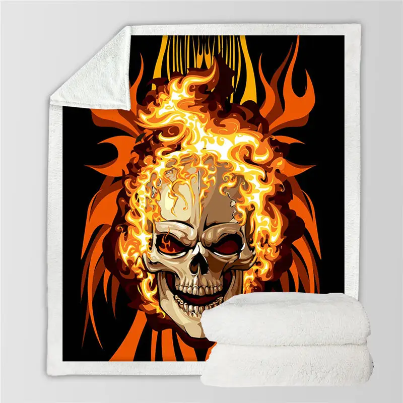 orange fire Постельные принадлежности Outlet пламенный Череп Коллекция Готический шерпа одеяло плюшевое мягкое пледы одеяло синий оранжевый огонь тонкое одеяло Прохладный 3d постельные принадлежности - Цвет: orange fire
