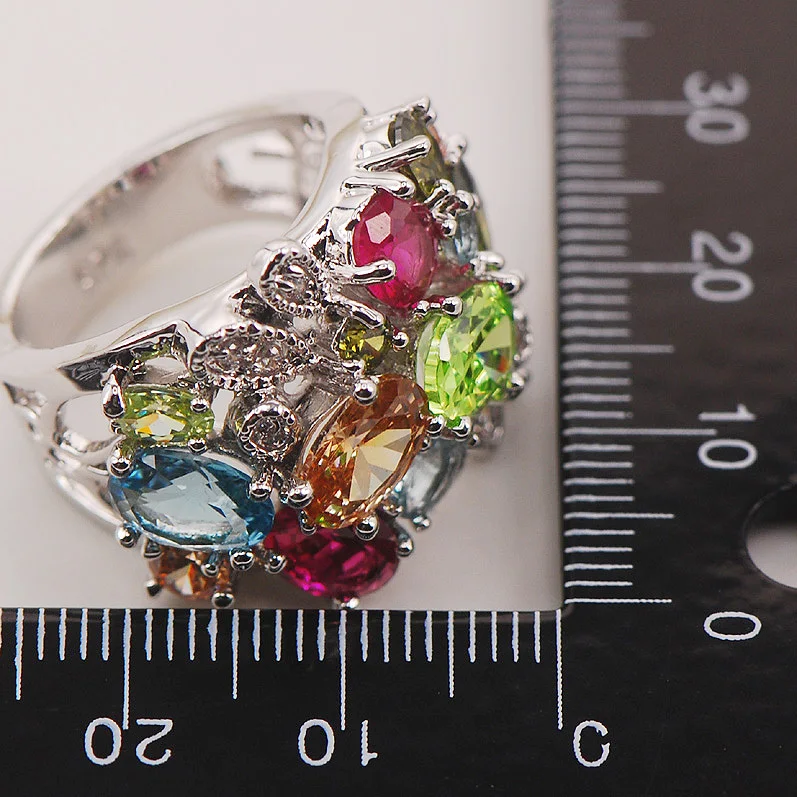 Red Crystal Zircon Morganite Peridot 925 Sterling Silver Ring Size 6 7 8 9 10 F663 | Украшения и аксессуары