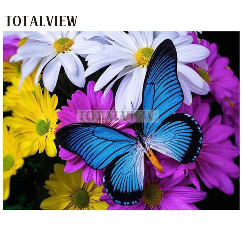 DIY Diamond Painting Blue Butterfly and Flowers Cross Stitch Rhinestone Mosaic picture by rhinestones | Дом и сад