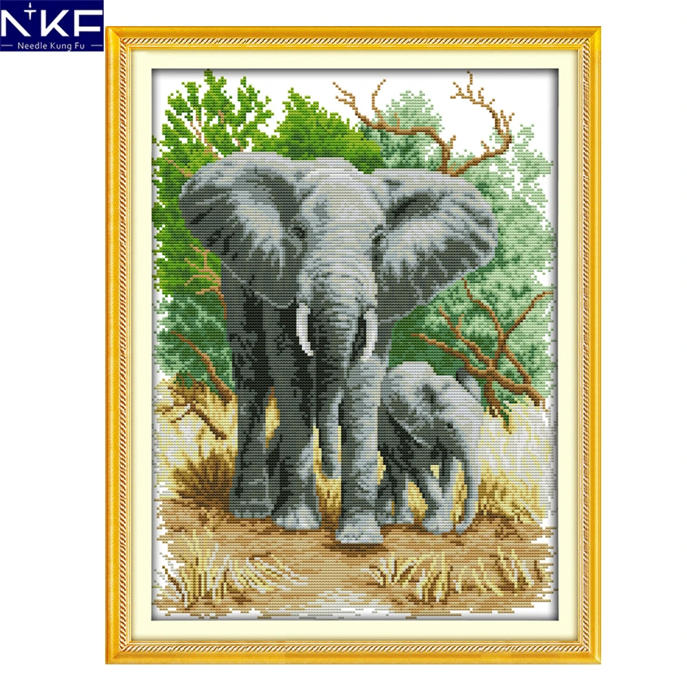 

NKF The elephant mother and son needle craft Chinese cross stitch sets counted stamped cross stitch kits for home decoration