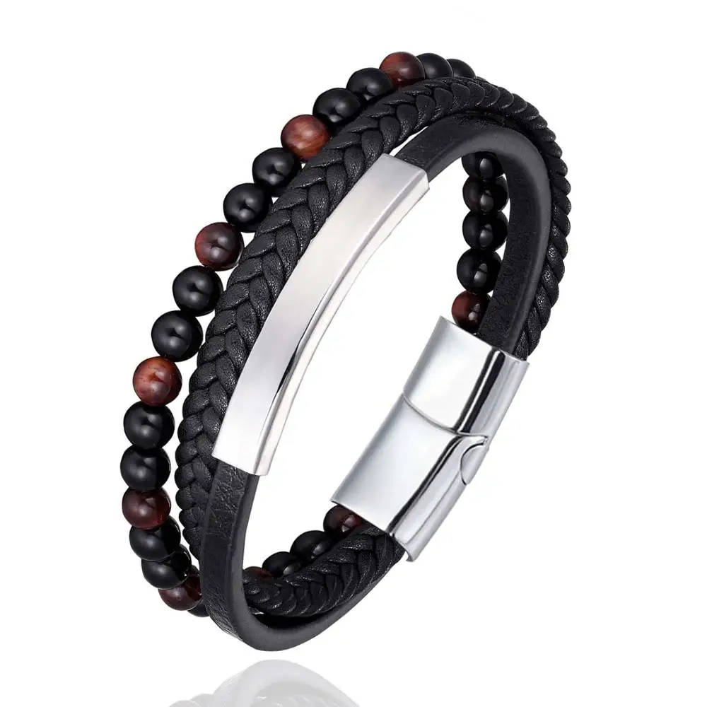 2 Silver black Модный браслет из нержавеющей стали 6 мм с красным тигром ege Stone Beads черный магнит из нержавеющей стали браслет для мужчин браслет на запястье - Окраска металла: 2 Silver black