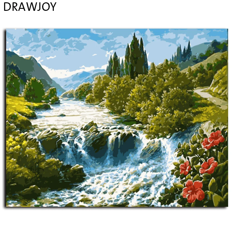 DRAWJOY изображения пейзажей в рамке живопись по номерам стены искусства DIY Холст Картина маслом домашний декор GX7362 40*50 см