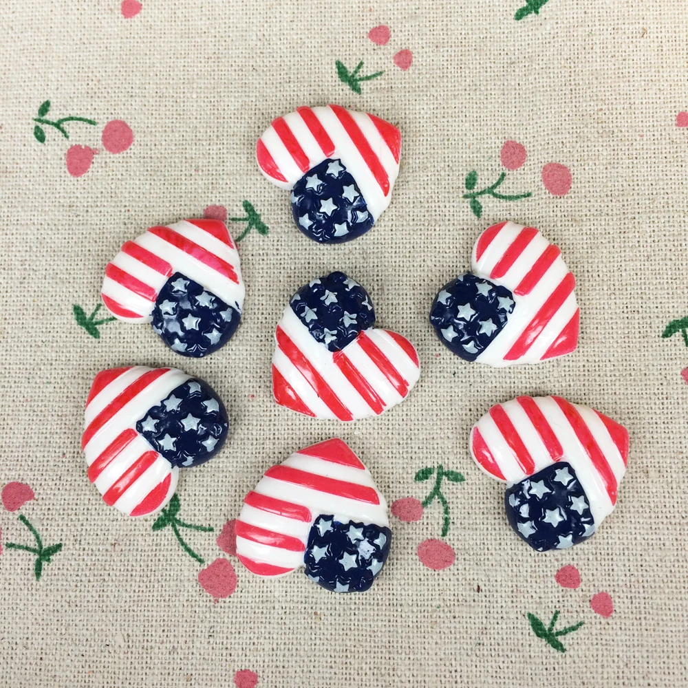 10 шт. Кабошон из смолы с плоской задней стороной в форме сердца печатный Флаг США