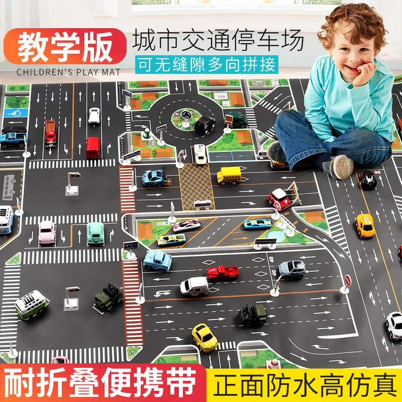 

130*100 CM Children Learning Urban Traffic Rules Pure Route Parking Map Playmat waterproof Teaching Tool kids boy play mats toys