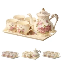 yolife ivory porcelain tea cups set with tray for gift