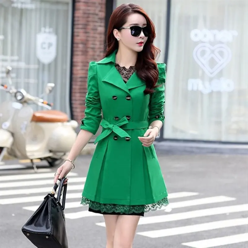 Женский тренчкот 2017 корейский большой размер кружевной тонкий двубортный