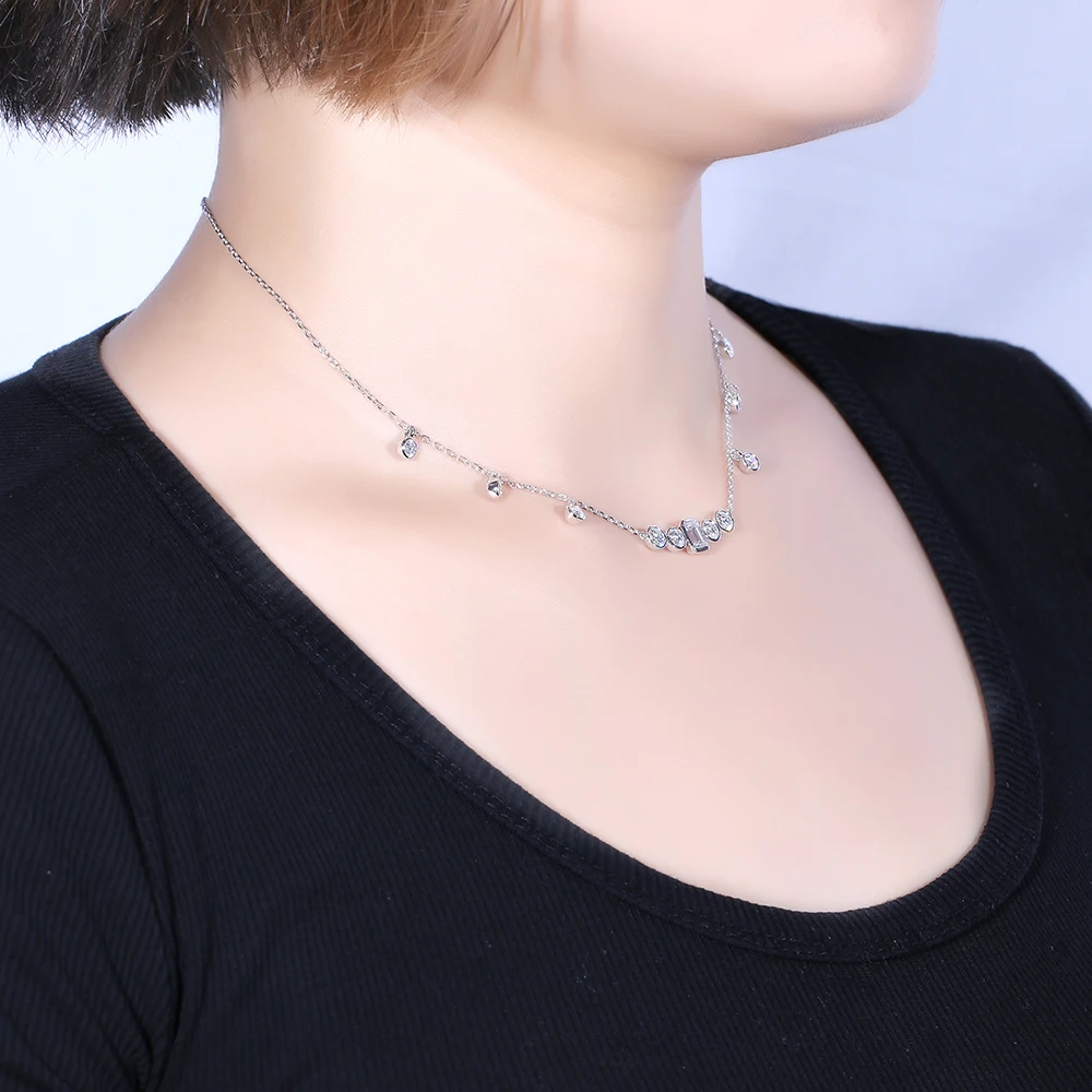 Ожерелье женское из белого золота с изумрудной огранкой 4 Х6 мм 10 к | Украшения и