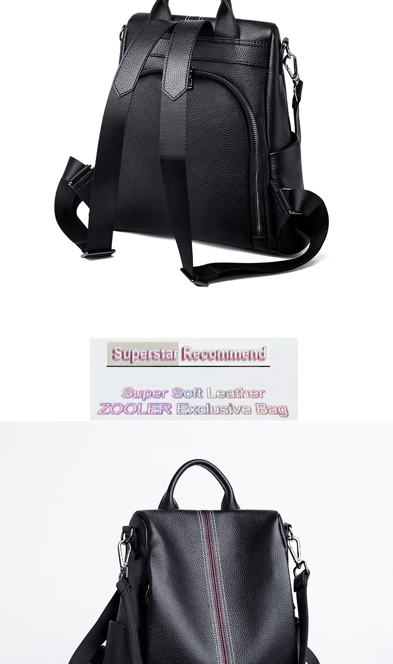 ZOOLER Brand New Genuine Leather Bag Women COW Leather Backpack Elegant Soft School Bag Travel Tote Bags Black Bolsas#YC203