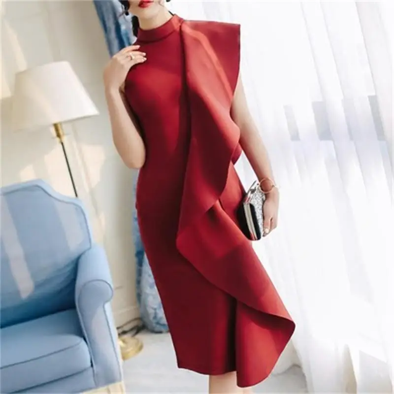 

Fashion dress women short paragraph New elegant slim little dress birthday party banquet dress red dress female