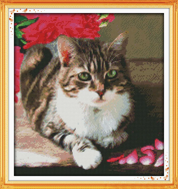 

Набор для вышивки крестиком с изображением милой кошки 14ct 11ct, предварительно отпечатанный холст, вышивка крестиком с изображением животных, вышивка своими руками
