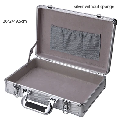silver no sponge Алюминиевый портфель для хранения, переноска ручных инструментов, коробка с замком, аксессуары, органайзер, ящик для инструментов, портативный ручной Багаж - Цвет: silver no sponge
