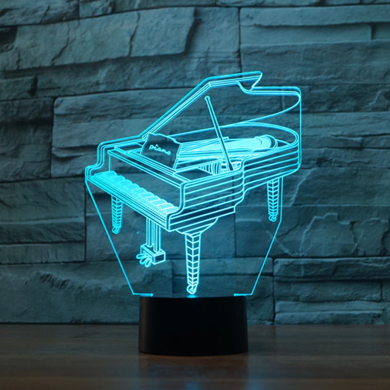 Creative 3D Light Piano Model Illusion Lamp LED 7 Color Changing USB Touch Sensor Desk Night Remote Controlled | Лампы и освещение