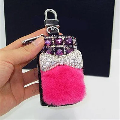 purple diamond Женская сумка для ключей из натуральной кожи с бантом и бриллиантами, женская сумочка для ключей с металлической молнией, Новое поступление - Цвет: purple diamond