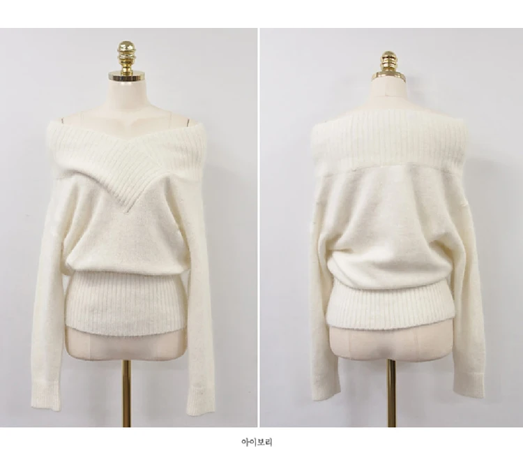 Women winter fashion sweater v-neck off shoulder solid color furry casual pullover ladies batwing sleeve knitwear free shipping | Женская