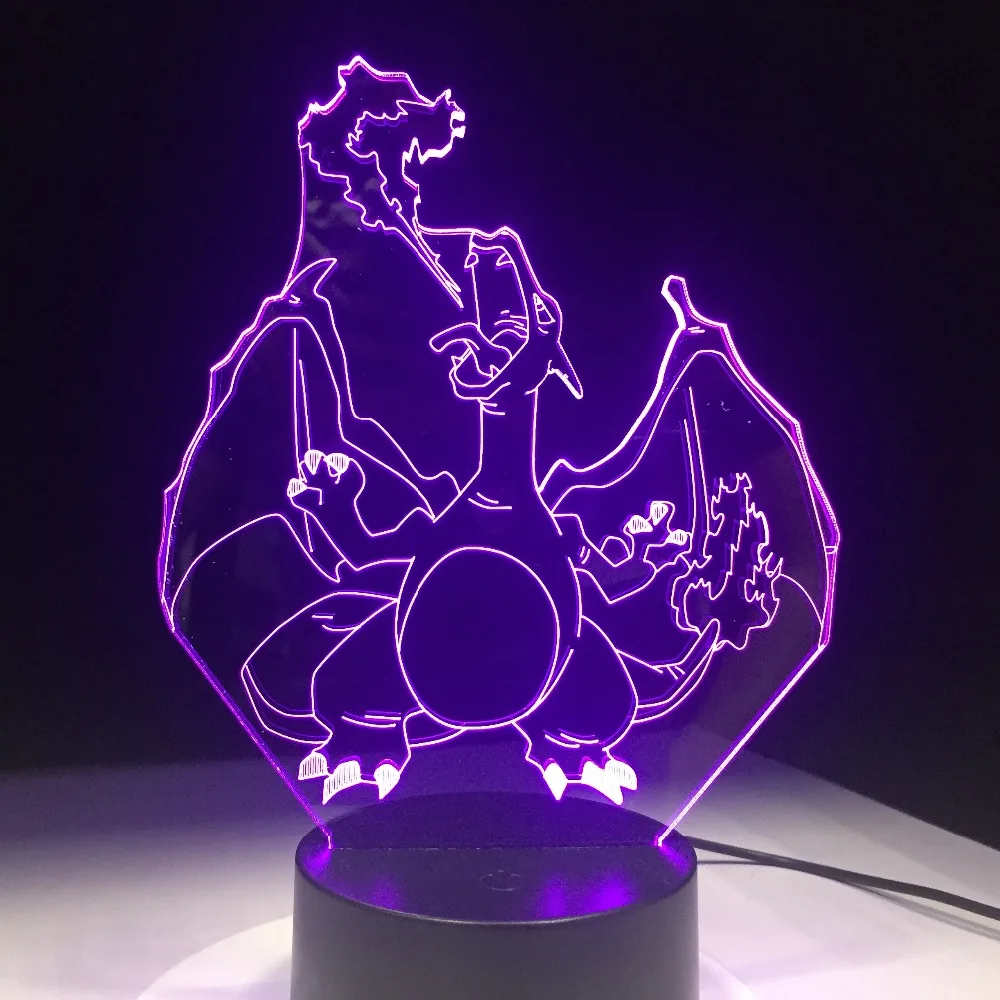 Лампа Покемон Charizard форма 7 цветов Изменение ночник 3D Настольная лампа Бесплатная