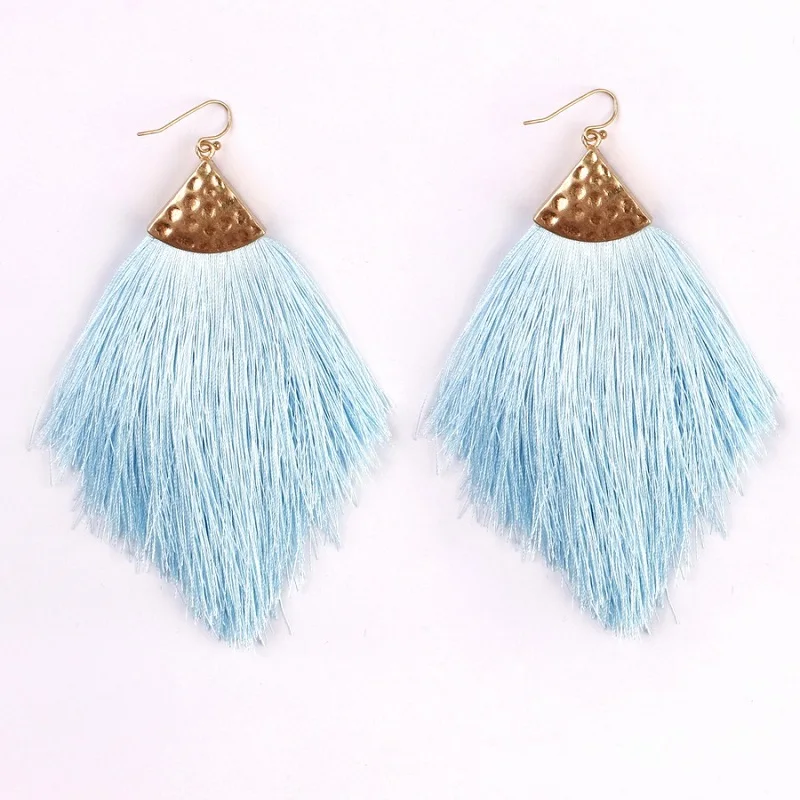

Trendy Bohemian Ten Colors Soft Silk Tassel Dangle Drop Earrings Handmade Geometric Square Long Tassel Drop Earrings For Women