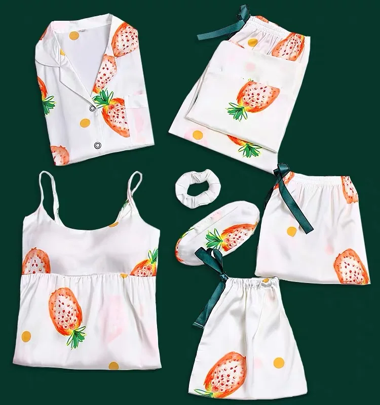 Пижама для девочек из 7 предметов женщин пижама сна ночное белье пеньюар милый