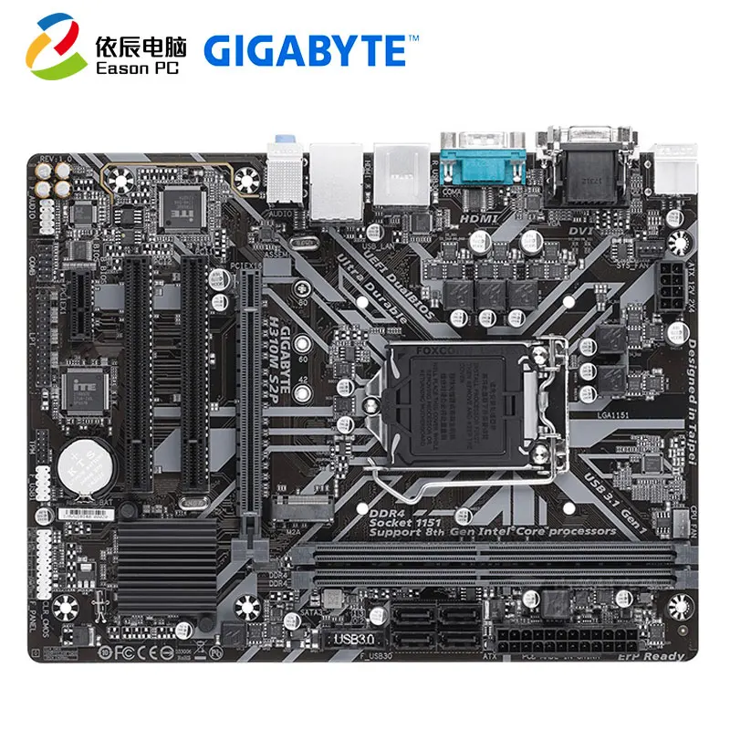 GIGABYTE GA H310M S2P настольная материнская плата LGA1151 DDR4 SATA III 32G M.2 Micro ATX|Материнские