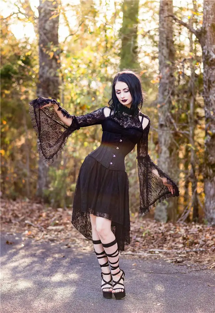 Женское многослойное кружевное платье Darkinlove Goth Little Black DW139 | Женская одежда