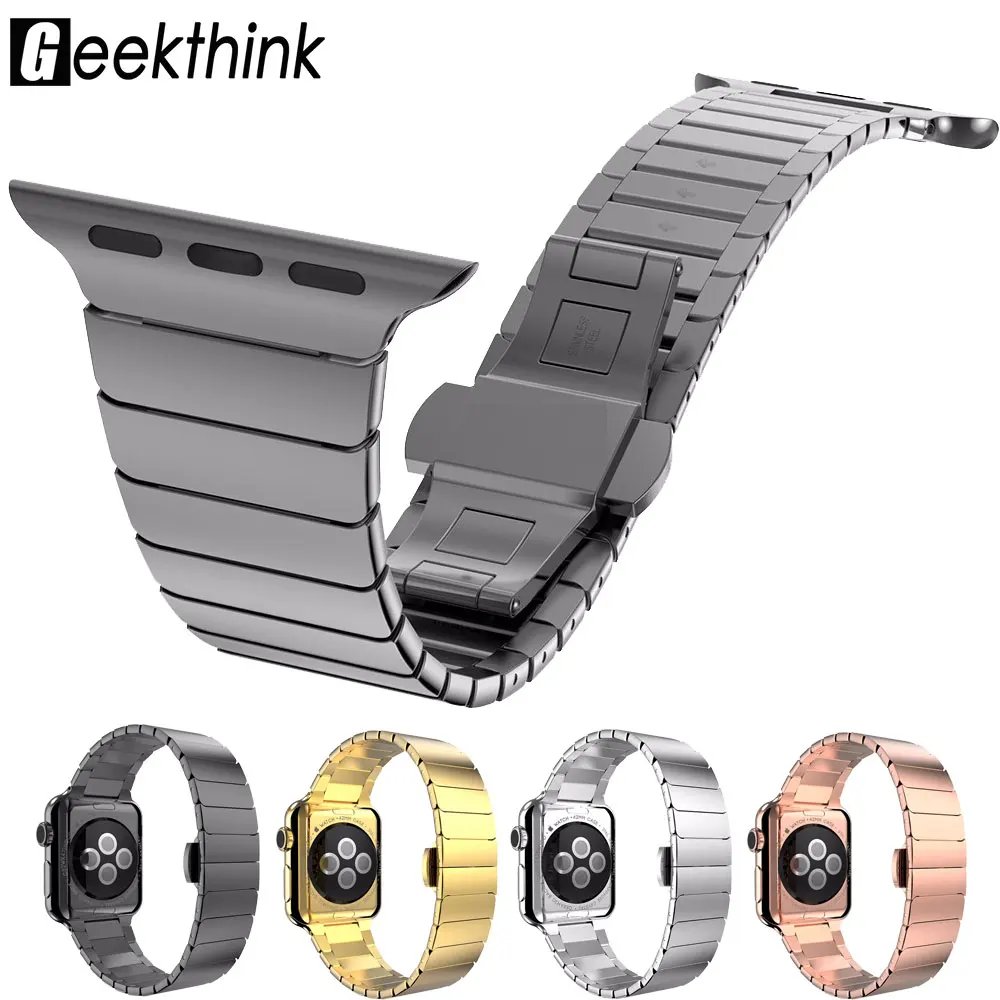 Ремешок из нержавеющей стали для Apple Watch 4 44 мм роскошная застежка-бабочка 38 iwatch 3 2 1