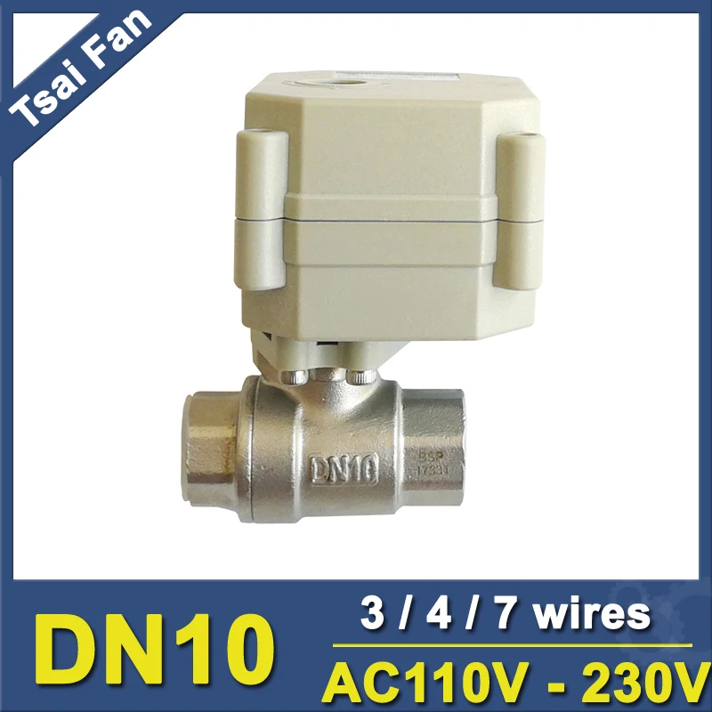

AC110-230V BSP/NPT 3/8" Automated Motorize Valve With Indicator 3/4/7 Wires TF10-S2-C Stainless Steel DN10 Metal Gear CE/IP67