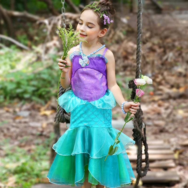 Fancy Little Mermaid Dress for Girl Kids Princess Costume Summer Party Birthday Clothing Child Carnival Gown Cosplay Arier | Детская