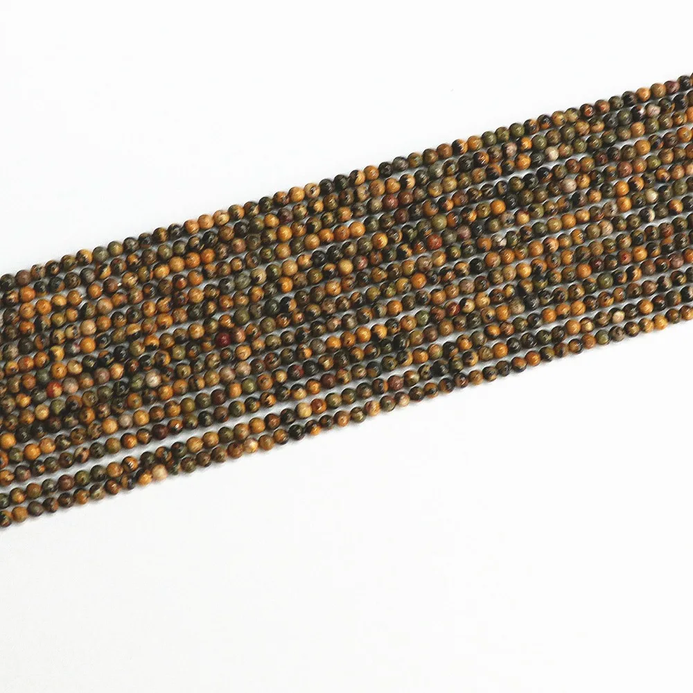 Натуральный Желтый леопардовый камень 2 мм 3 круглые бусины сделай сам ювелирные