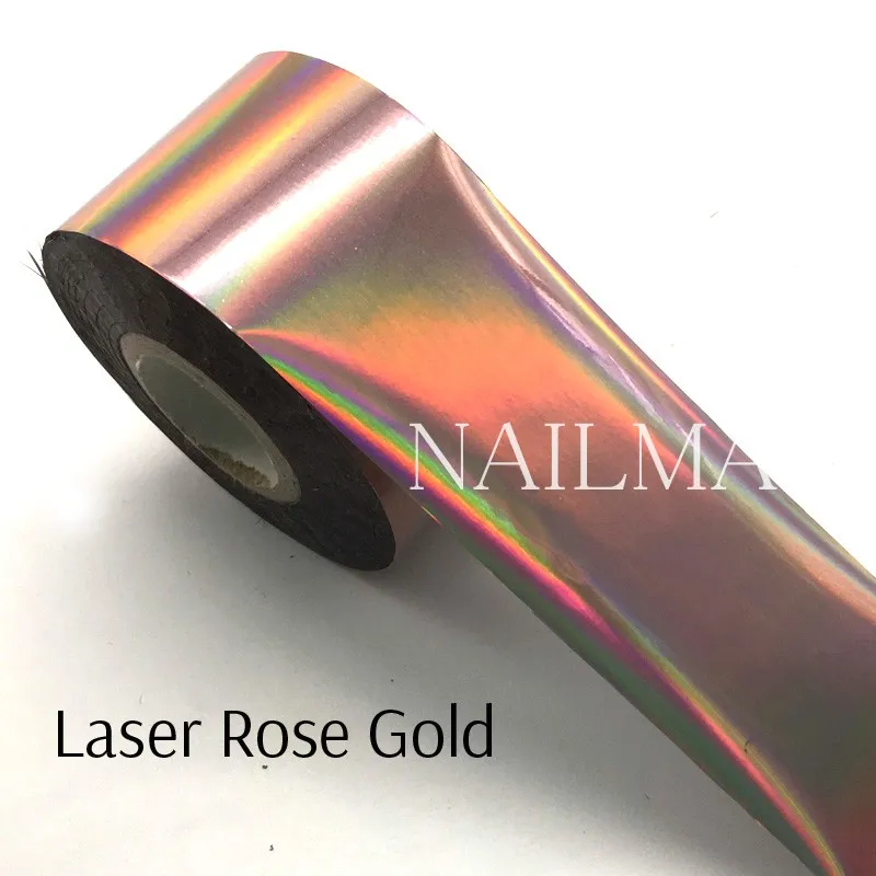 Laser Rose Gold 1 рулон 120 м* 4 см голографическая пленка для переноса ногтей лазерные серебряные наклейки для дизайна ногтей Фольга голографическая бумага для переноса - Цвет: Laser Rose Gold