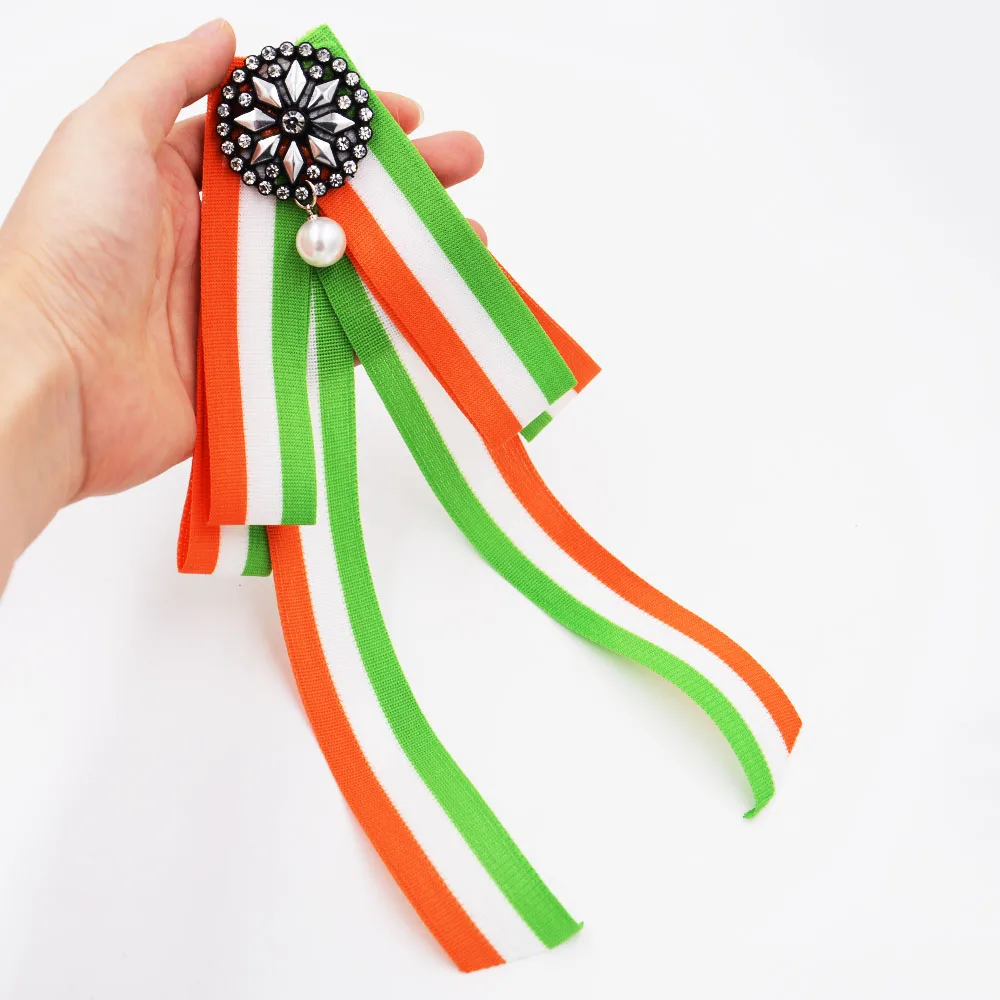 Stripe Fabric Brooch Women Blouse Elegant Fashion Jewelry Pin Crystal Rhinestone Flower Girls Clothing Accessory | Украшения и