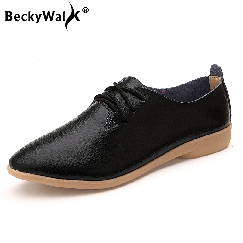 BeckyWalk/размера плюс 42/43/44 Повседневное женская обувь со шнуровкой на весну Женские туфли-лодочки из натуральной кожи; женская обувь zapatos mujer WSH2674