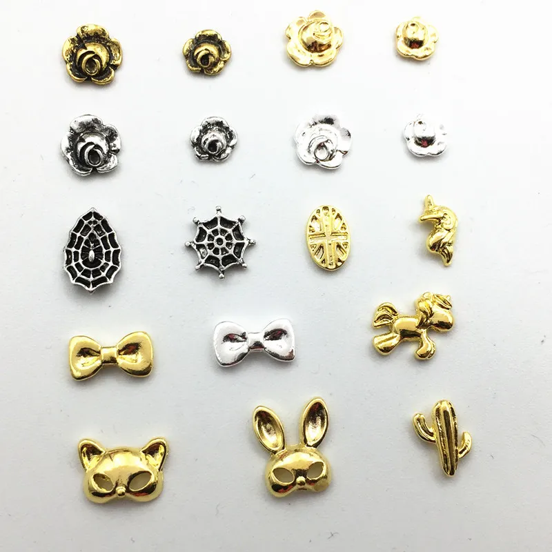 

100pcs Japanese Vintage rose spider web cross hippocampus bow rabbit head cactus metal nail ornaments