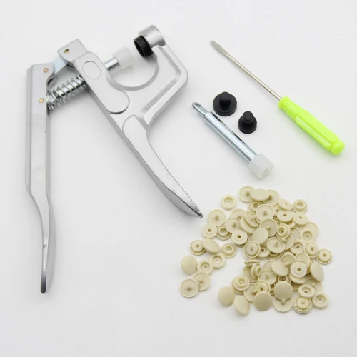 Beige as photo U Shape Fastener Snap Pliers 150 Set T5 12mm Round Plastic Resin Buttons Fastener Press Stud Baby Clothes Machine Sewing Tools - Цвет: Beige as photo