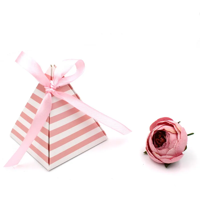 pink 100 шт Пирамида конфеты подарок свадебное оформление коробки Boite Dragees De Mariage Печенье Шоколад бумажная упаковка картонная коробка сумки - Цвет: pink