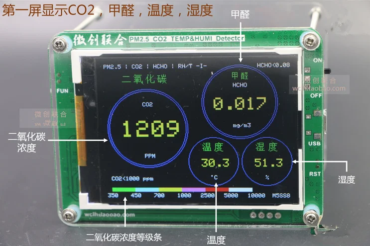 M5S температура и влажность + литиевая батарея CO2 TVOC PM2.5 (S8) TEMP & HUMI детектор дымки